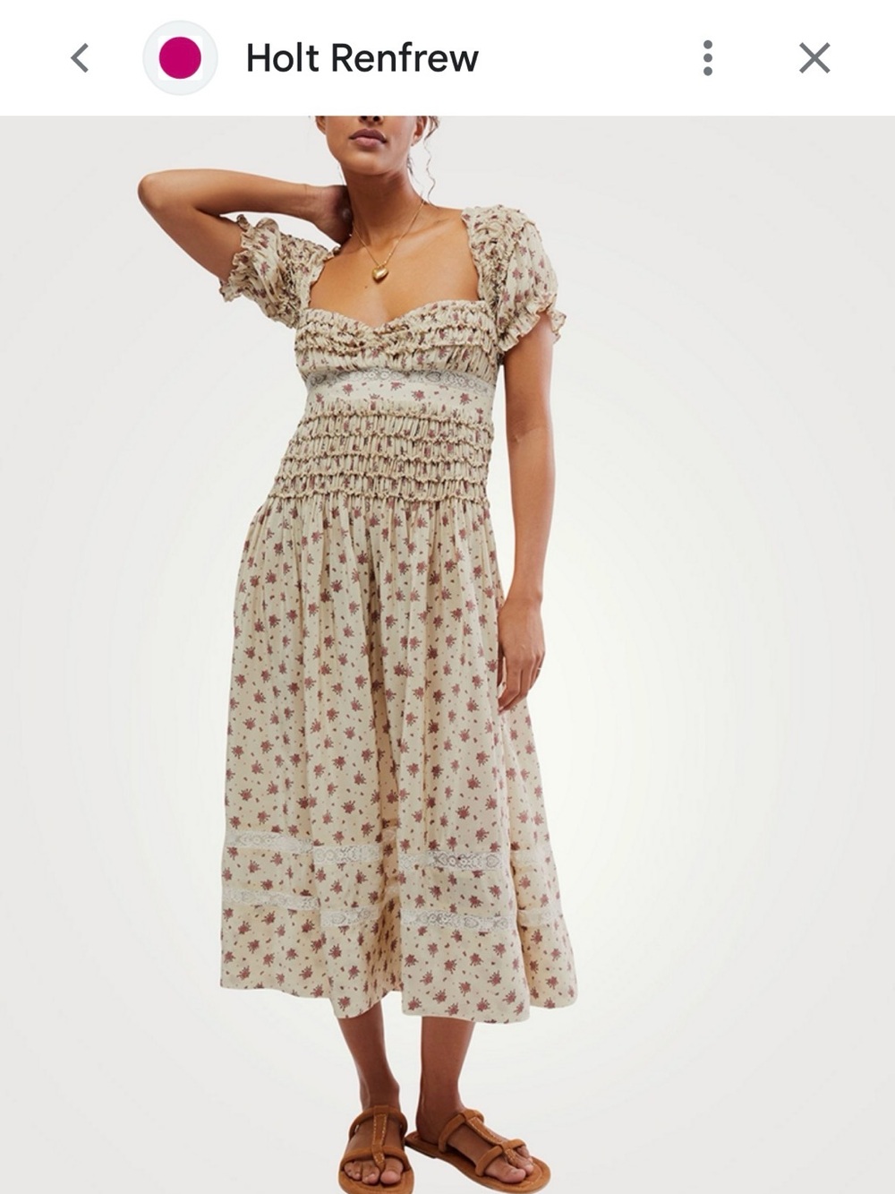 Free People Bali Juniper Floral Smocked Midi Skirt - Cream with Pink Floral